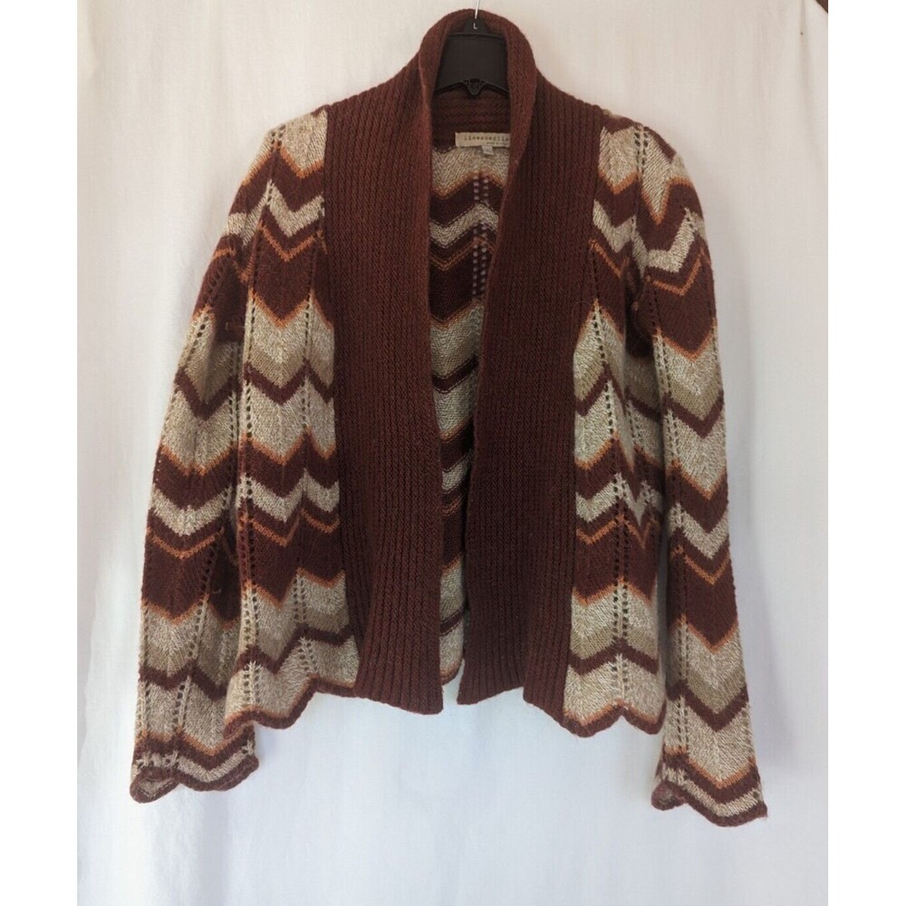 Lineamaglia Sweater Womens M Brown Stripe Alpaca Wool Cardigan Made in Italy